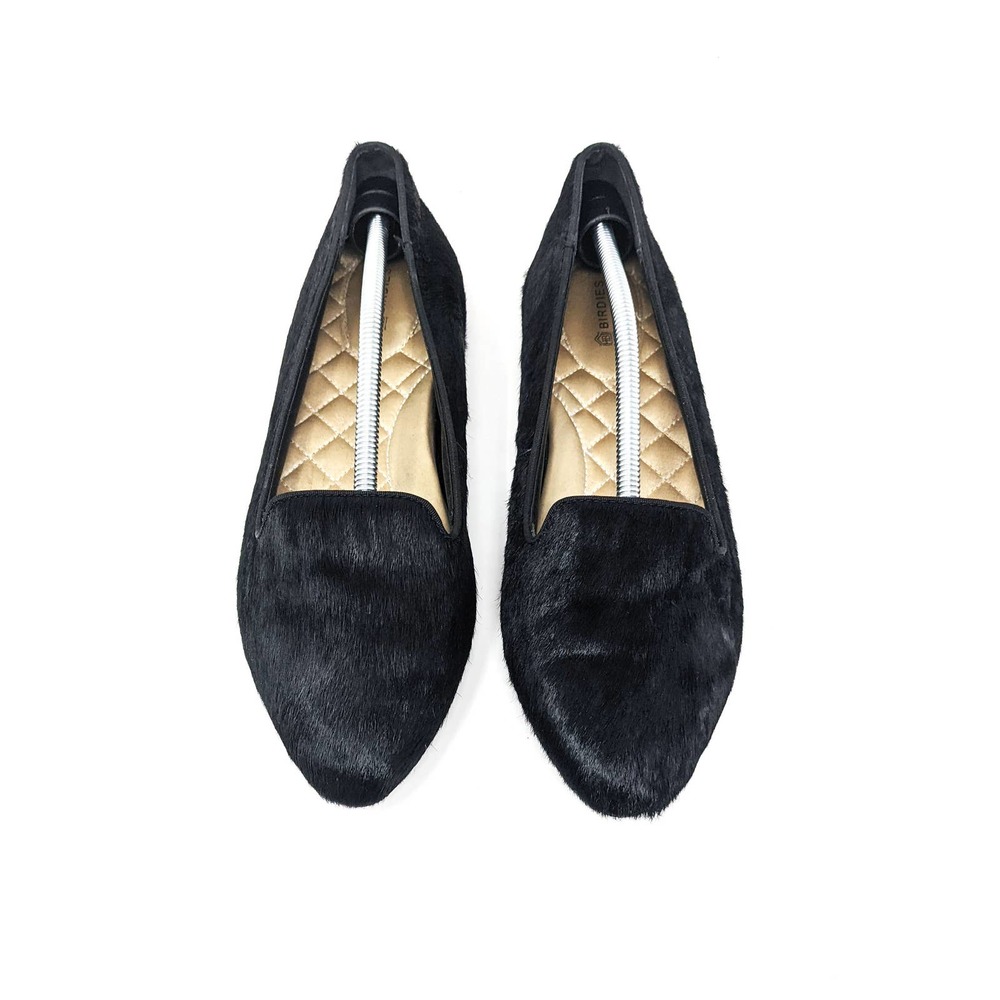 Birdies Womens 9 The Blackbird Black Calf Hair Flats Loafers Shoes